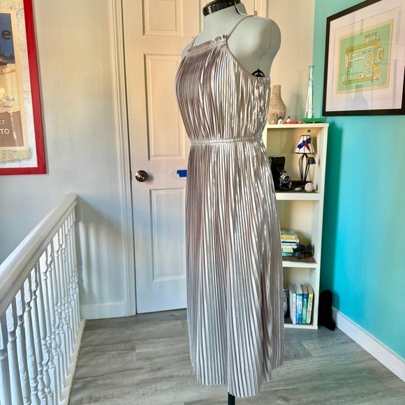 Banana Republic Silver Pleated Fit-and-Flare Midi Dress (size 0) - Picture 5 of 14